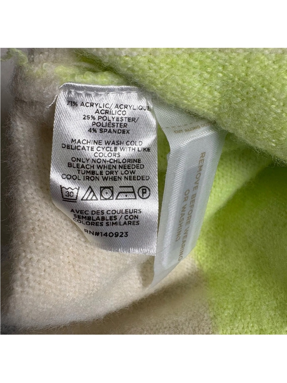 LOFT Striped V Neck Sweater Long Sleeve Green Cream Gray Striped Womens Large - Picture 9 of 9